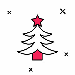 Filled outline Christmas tree icon isolated on white background. Merry Christmas and Happy New Year. Vector