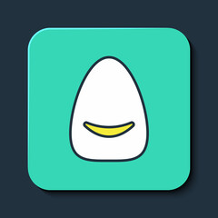 Filled outline Pouf icon isolated on blue background. Soft chair. Bag for the seat. Comfortable furniture armchair. Turquoise square button. Vector