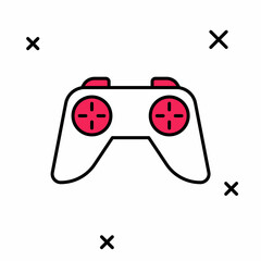 Filled outline Game controller or joystick for game console icon isolated on white background. Vector