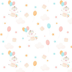 Happy birthday unicorn pattern. Unicorn vector flat cartoon bright illustration.