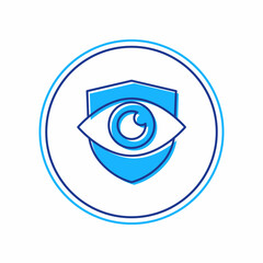 Filled outline Shield and eye icon isolated on white background. Security, safety, protection, privacy concept. Vector
