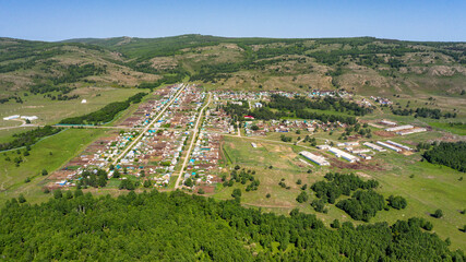 Southern Urals, Bashkortostan, Meryasovo village. Aerial view.