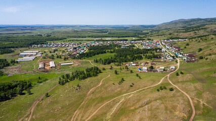 Obraz premium Southern Urals, Bashkortostan, Meryasovo village. Aerial view.