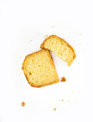 lemon pound cake sliced on white background, top view