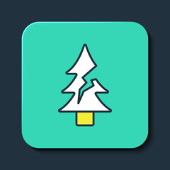 Obraz premium Filled outline Tree icon isolated on blue background. Forest symbol. Turquoise square button. Vector