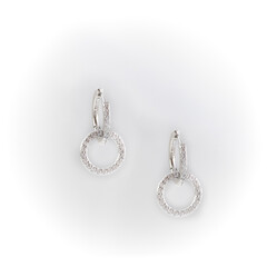 Double Sparkle- Silver Earrings dangling on white
