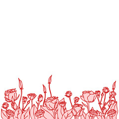 Floral pattern for background or postcard. At the bottom - monochrome red roses, on top - empty. Vector graphic.
