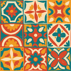 Ethnic tile seamless pattern with flower. Hand draw tribal design. Vector textured background.