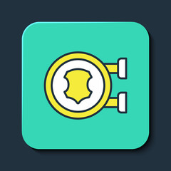 Filled outline Leather icon isolated on blue background. Turquoise square button. Vector