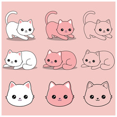 Set of cats, flat icons. Vector illustration drawing