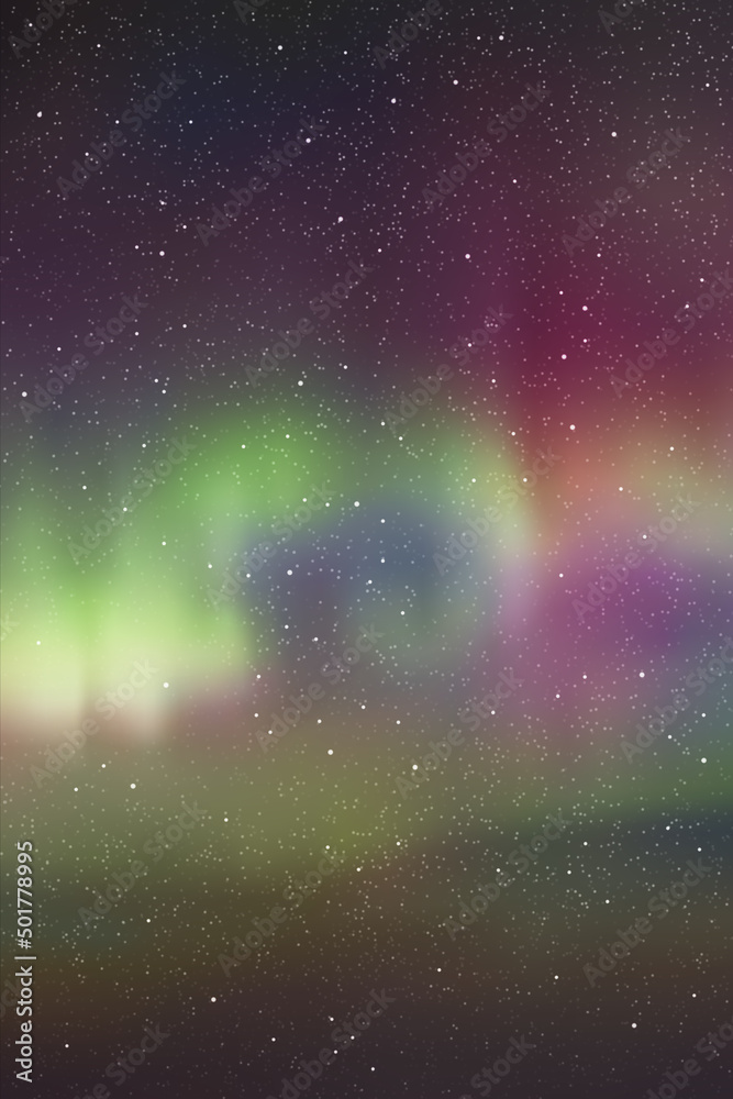 Sticker night starry sky and northern lights. purple green aurora borealis