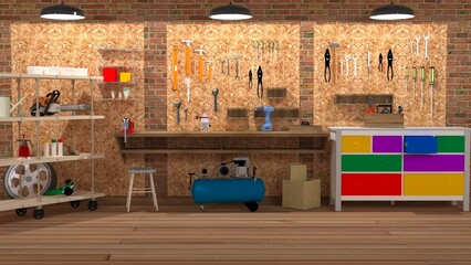 Cenário Virtual Oficina atelier garagem - obrazy, fototapety, plakaty
