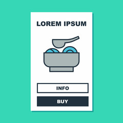 Filled outline Ramen soup bowl with noodles icon isolated on turquoise background. Bowl of traditional asian noodle soup. Vector