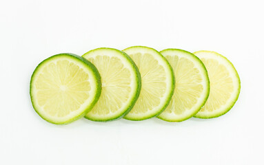 round slice Lemons isolated on white background, top view