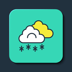 Filled outline Cloud with snow icon isolated on blue background. Cloud with snowflakes. Single weather icon. Snowing sign. Turquoise square button. Vector