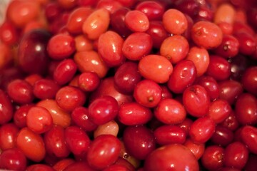 Cranberries, prepared to make syrup. Very tasty and useful. selected focus.