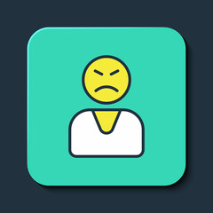Filled outline Angry customer icon isolated on blue background. Turquoise square button. Vector