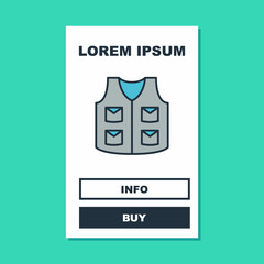 Filled outline Fishing jacket icon isolated on turquoise background. Fishing vest. Vector