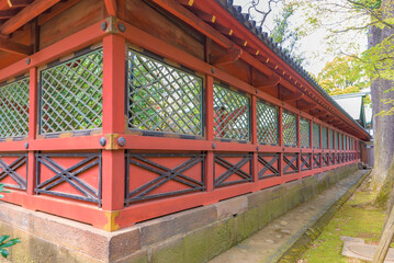 Fototapeta premium Sukibei (see-through fence) of the Nezu Shrine in Tokyo, Important Cultural Property of Japan.