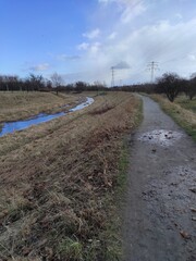 landscape by the river, flood embankments