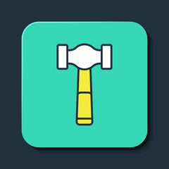 Filled outline Hammer icon isolated on blue background. Tool for repair. Turquoise square button. Vector