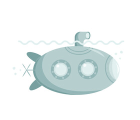 Cute hand drawn childish submarine. Isolated vector illustration in flat cartoon style