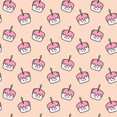 Cute cake with candle vector seamless pattern, cute food background