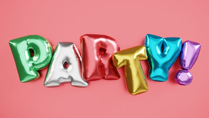 color hellium ballon with the word party, 3d render