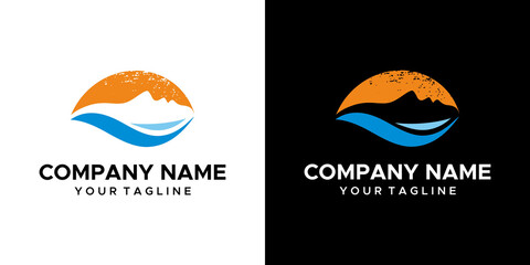 a graphic image of a lake and mountain landscape themed from a horizontal face, on a black and white background. vector graphics base.