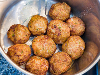 Close up shot of many meat ball