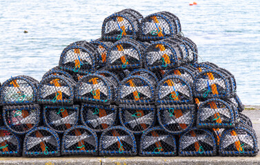 Stack of brand new lobster pots or crab traps
