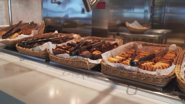 panoramic view of the buffet table with bread
