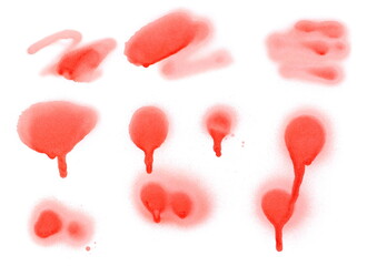 Set red spray stain shape isolated on white 