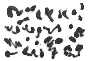 Set black spray stain, blot paint isolated on white 