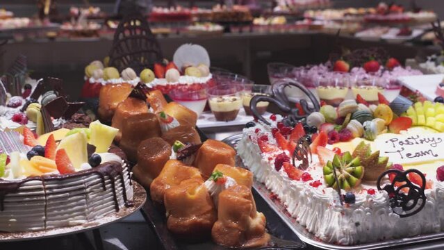 panoramic view of the buffet table with cakes