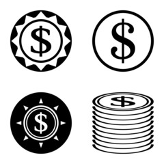 Dollar Flat Icon Set Isolated On White Background