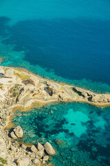 Beautiful bay view in Ibiza island, turquoise blue water