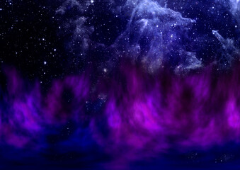 Far being shone nebula and star field against space.