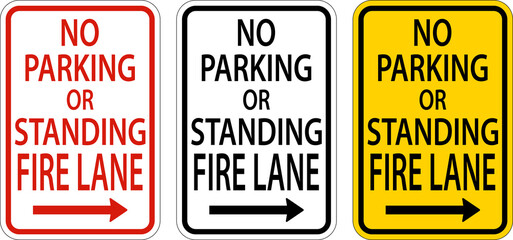 No Parking Fire Lane Right Arrow Sign On White Background