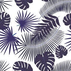 Tropical background. Beautiful seamless paper art illustration with colorful tropical background palm leaves for fabric design. Leaves pattern. Natural seamless pattern.