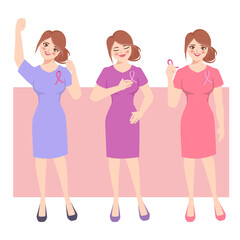 Breast cancer awareness month concept people background. Character people cartoon flat design.