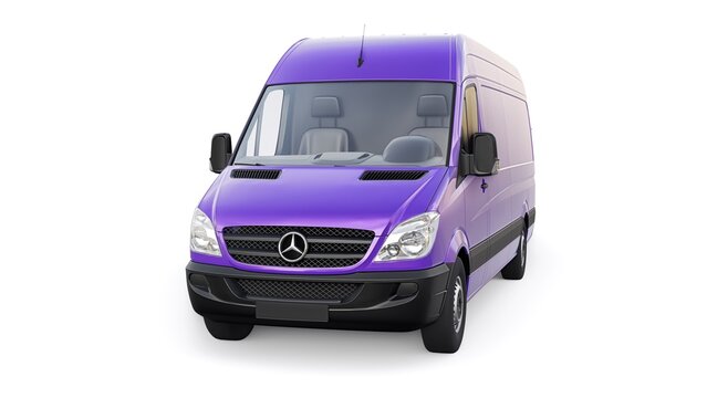 Berlin, Germany. April 28, 2022: Mercedes-Benz Sprinter. Purple european commercial van isolated on white background. 3d illustration