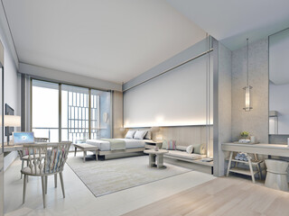 3d render. Modern bedroom interior scene.