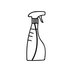 Doodle detergent spray bottle illustration in vector. Hand drawn spray illustration. Spay bottle doodle icon in vector