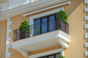 Balcony in the luxury house is decorated with potted plants