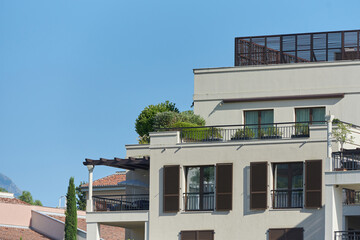 Roof balcony with plants decoration on modern residential building