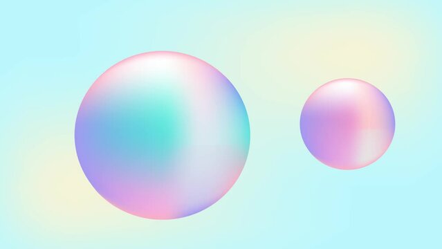 Dynamic Floating Gradient Balls Spheres on Pastel Pink Background. Natural abstract dreamy sky. Video. Animation. 