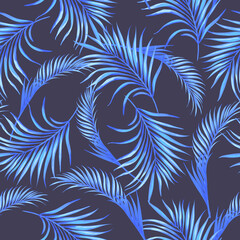Seamless  vector  tropical pattern. Summer jungle wallpaper. Realistic ptint with palm leaves.