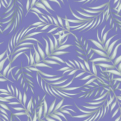 Fototapeta premium Seamless vector tropical pattern. Summer jungle wallpaper. Realistic ptint with palm leaves.