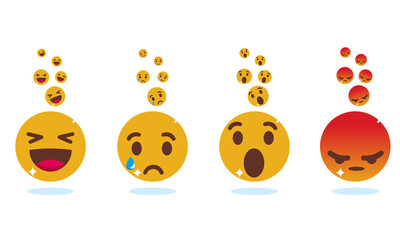 yellow smileys with emotions on their faces joy, sadness, surprise, anger eps10